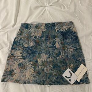 Commense Floral Mini Skirt - Blue and Cream